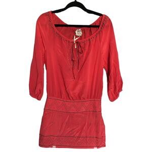 Haute Hippie Silk Metal Studs Top XS Grapefruit (pink boho tunic)